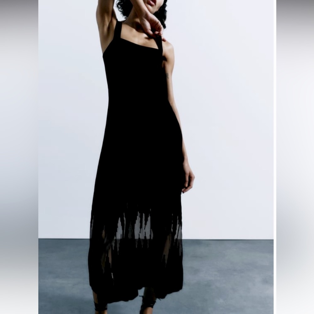 SEMI-SHEER MIXED MIDI DRESS